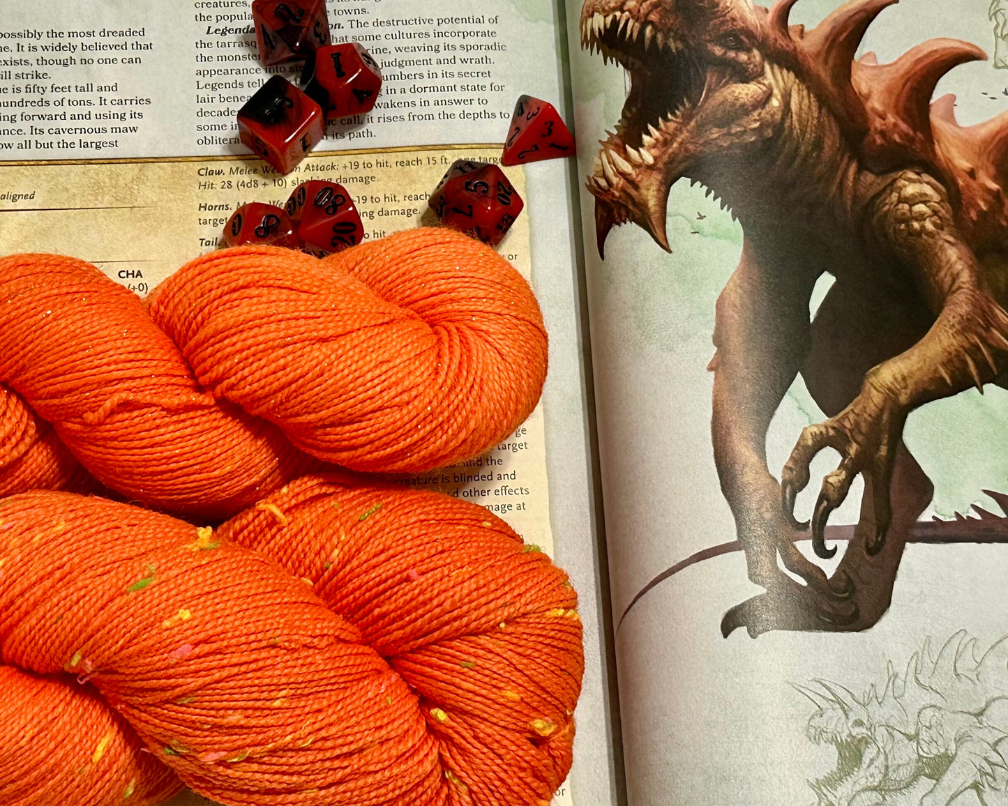 Tarrasque’s Inferno – Neon Orange Hand-Dyed Yarn | Fandoms and Fibers